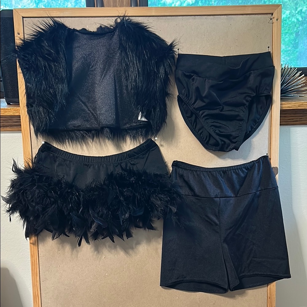 Black Dance Combo w/ faux fur and feathers M/L Child